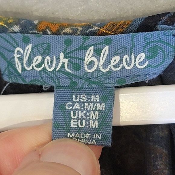 Fleur Bleve Anthro Boho Sheer Puff Sleeve Blouse Womens M Colorful Flowy - Picture 9 of 13